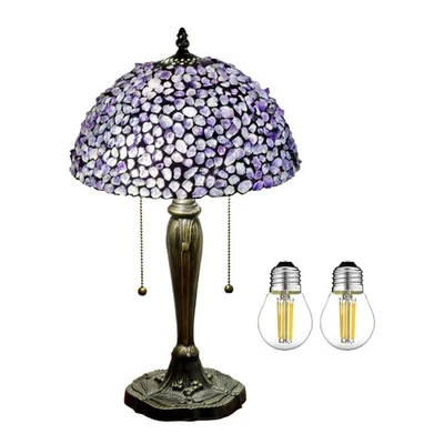 Abajur Tiffany ágata âmbar vitral abajur de mesa 12X12X19 polegadas vinil antigo... - Imagem 1 de 4