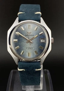 Vintage Waltham Blue Ombré Date Silver Dial Automatic 17 Jewels Men’s Watch - Picture 1 of 17