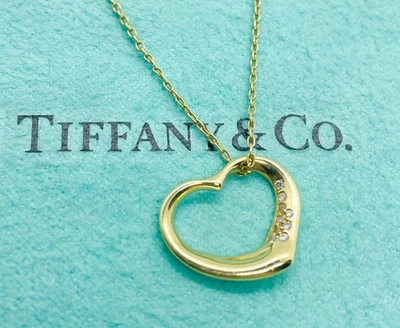 Collar colgante Tiffany & Co. Peretti oro 18K diamantes 15 mm corazón abierto 18" Foto 1 de 4