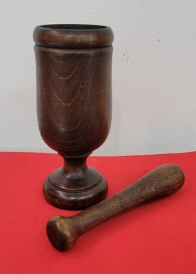 Mortero de madera torneado a mano de colección mortero finca encontrar casa de campo rústica primitiva Foto 1 de 4