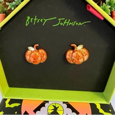 Серьги-гвоздики Betsey Johnson для Хэллоуина медь оранжевая тыква новые в коробке - Изображение 1 из 4