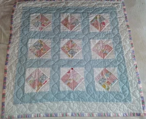Vtg Handmade Quilted Baby Blanket Patchwork Unisex 38" X 38" - Picture 1 of 9