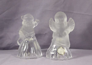 Angel Santa Bells Christmas Crystal Clear Vintage Frosted Glass 5" Tall Set of 2 - Picture 1 of 13