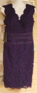 NUEVO CON ETIQUETAS VESTIDO TADASHI SHOUJI ENCAJE AMATISTA PROFUNDO TALLA 6P CUELLO EN V DELANTERO Y TRASERO - Imagen 1 de 11