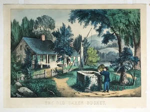 [Currier & Ives]   Hand-Colored Lithograph   The Old Oaken Bucket   1872 - Picture 1 of 7