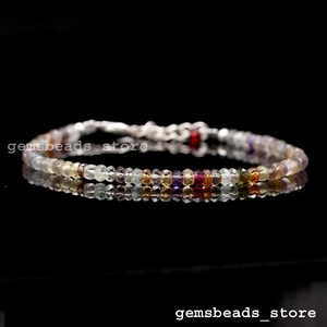 Genuine Multi Disco Beads 4MM Rondelle 925 Sterling Silver Gemstone Bracelet 7" - Picture 1 of 10