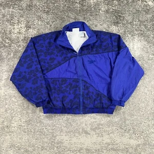Vintage Reebok Windbreaker Jacket Womens Large L Blue Geometric Floral Print 90s - Picture 1 of 15