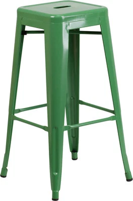 30'' High Backless Green Metal Restaurant Bar Stool - Industrial Style Bar Stool - Image 1 of 2