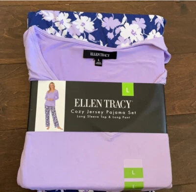 Conjunto de pijama de 2 piezas Ellen Tracy talla L púrpura estampado floral pantalones nuevo con etiquetas manga larga Foto 1 de 4