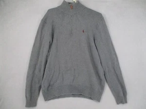 Ralph Lauren Jumper Mens Small Grey Red Ribbed 1/4 Zip Long Sleeve Sweater Polo - Picture 1 of 15