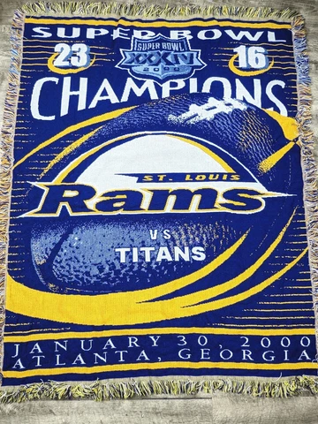 Vtg Y2K St. Louis Rams NFL Super Bowl Champions Throw Man Cave USA Made RARE Cover