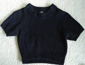 Chanel Pullover Schwarz Cropped Weich Teddybär Strick Mock Neck Kurzarm CC S - Bild 1 von 13