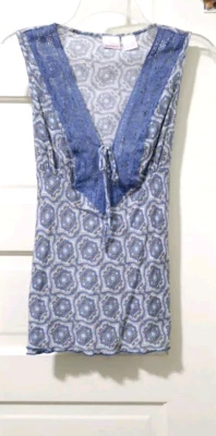 Xhilaration Babydoll Peasant BOHO THIN Tank Top Shirt Medium Blue Brown Tie Back - Image 1 of 4