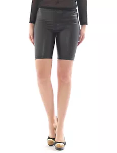 1/2 Shorts Mini Pantalón Corto en Cuero Sintético Aspecto Lacado Brillo Mate Baile Negro - Imagen 1 de 5