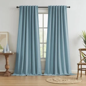 Linen Textured Back Tab Hook Belt Pleated Tall Drapes 2 Panels - Picture 1 of 6