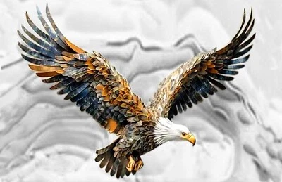 GOLDEN EAGLE 3D Art Print on Canvas Wall Art 11"x17" - Ready To Frame - Image 1 of 3