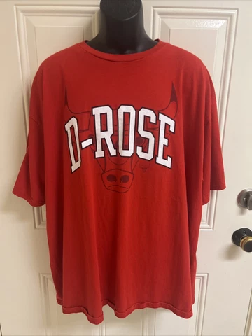 NBA Majestic Chicago Bulls D-Rose Shirt Men Size XXL Red Short Sleeve Cover