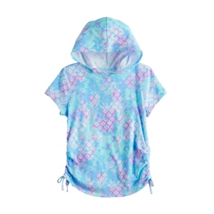 Girl's SO Short Sleeve Side Cinch Hoodie Tie Dye Tee Size M (8) scales aqua NEW - Picture 1 of 5