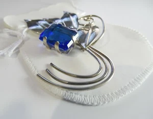1940's 4" Sterling Blue Large Stone Brooch Pin - Picture 1 of 4