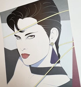 Patrick Nagel Vtg Print Woman Pink Lip Blue Purple Black Graphics Pop Art Decor - Picture 1 of 7