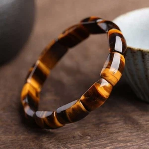 Natural Tiger's Eye Stone Bracelet Brown Gemstone Stretch Bracelet Handmade - Picture 1 of 2