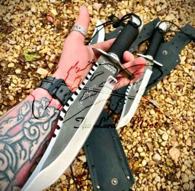 CUCHILLO BOWIE RAMBO 2 DE ACERO AL CARBONO HECHO A MANO PERSONALIZADO CON FUNDA DE CUERO Foto 1 de 3