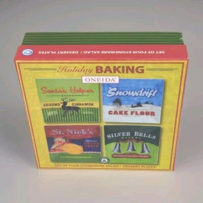 Oneida Stoneware Holiday Baking Plates Set of 4 Christmas Salad/Dessert 8x8 NEW - Image 1 of 4