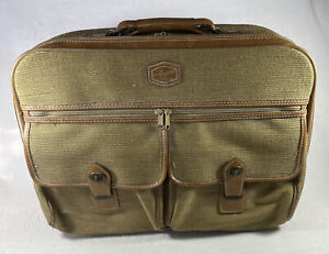 Jaguar Vintage Canvas Luggage Suitcase Travel Bag Gold With Leather Trim & Strap
