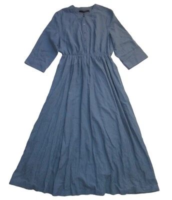 NUEVO CON ETIQUETAS JENNI KAYNE Seersucker Maxi en Tinta Azul Rayas Mezcla de Algodón Camisa Vestido L Foto 1 de 4