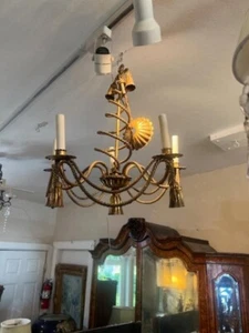 1970s Mid Century Brass Chandelier - Picture 1 of 5