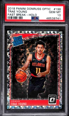 2018 PANINI DONRUSS OPTIC TRAE YOUNG FAST BREAK HOLO RC #198 PSA 10 GEM HAWKS !! - Image 1 of 2