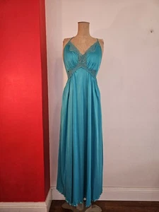 Vintage Slip Dress Turquoise Blue Size 8-10 Fits XS-S - Picture 1 of 11