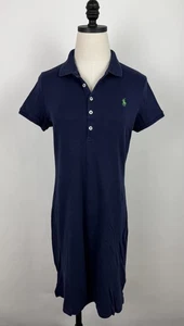 Ralph Lauren Sport Polo Dress Womens Medium Navy Blue Cotton Knit Preppy Logo - Picture 1 of 17