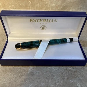 Waterman Paris Point Fountain Pen Green & Black Marble & Gold Trim - Picture 1 of 7