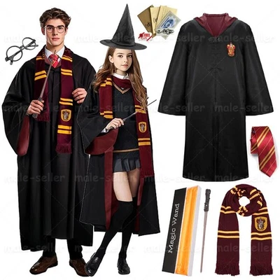Harry Potter Costume Gryffindor Slytherin Robe Cloak Tie Wand Scarf Hats Glasses - Image 1 of 4