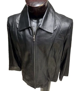 Jacqueline Ferrar  Lambskin Leather Jacket Womens 1X - Black Full Zip - Picture 1 of 15