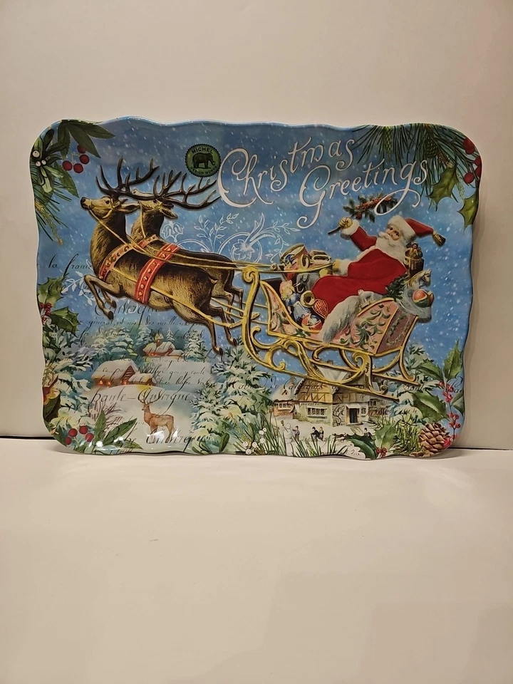 Michel Design Works Christmas Joy Santa Sleigh & Reindeer Melamine Cookie Tray  - Image 1 of 3