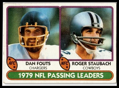 1980 Topps #331 1979 NFL Passing Leaders (Dan Fouts / Roger Staubach) LL, UER Foto 1 de 2