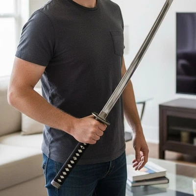 Espada de batalha samurai original 40 polegadas acabamento preto com suporte lâmina de aço afiada - Imagem 1 de 4