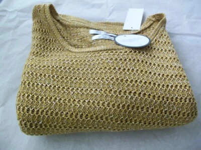 Women's New Knit Crochet Gold Metallic Sweater Blouse Top!  MEDIUM!  SLEEVELESS! - Image 1 of 4