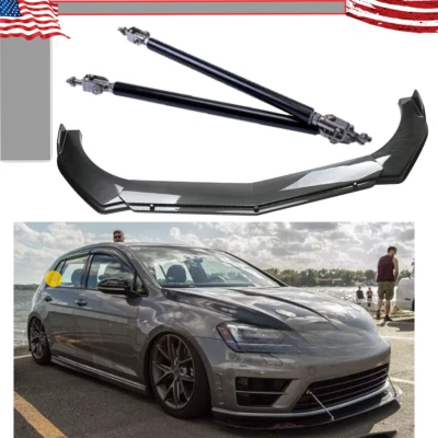 Front Bumper Lip Spoiler Splitter Carbon Fiber Bod Kit For VW Golf GTI /R T Foto 1 de 4