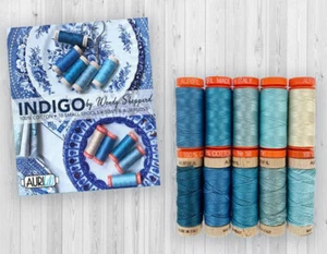 AURIFIL SET INDIGO FROM WENDY SHEPPARD 10 SMALL SPOOLS 50 WT COTTON & AURIFLOSS - Picture 1 of 1