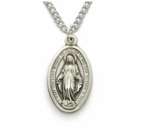 STERLING SILVER OVAL MIRACULOUS MARY WITHOUT SIN MEDAL NECKLACE & CHAIN - Picture 1 of 1