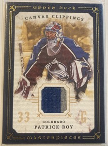 Patrick Roy HOF 2008-09 UD Masterpieces 50/50Canvas Clippings Blue Jersey #CCPR2