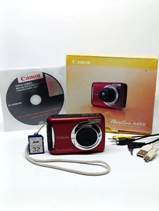 Canon PowerShot A495 10MP Compact Digital Camera Red Full Box - Tested OK - Picture 1 of 10