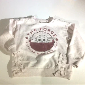 Star Wars Sz 4T Baby Yoda Grogu Tan Pink Heather Sweatshirt Force is Strong Top - Picture 1 of 6