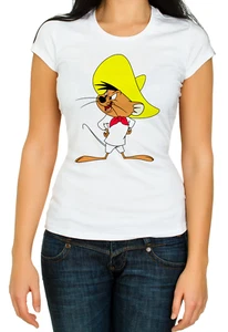 Speedy Gonzales Cartoon Character White Women's 3/4 Short Sleeve T-Shirt K282 - Picture 1 of 2