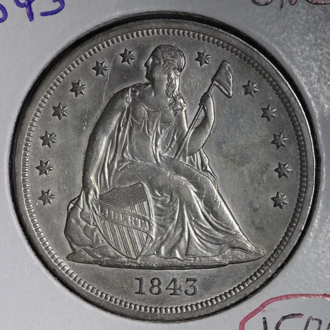 1843 Seated Liberty Silver Dollar CHOICE AU UNC *AU/UNCIRCULATED* MS E378 RLLM Cover