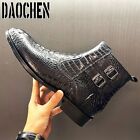 Men Ankle Boot Shoes Crocodile Printed Zipper Chelsea Double Buckle Leather Boot