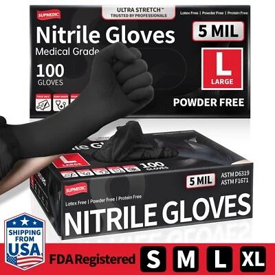 Disposable Nitrile Exam Gloves, 5 Mil Black, Powder-Free Heavy Duty Clean Glove - Image 1 of 4